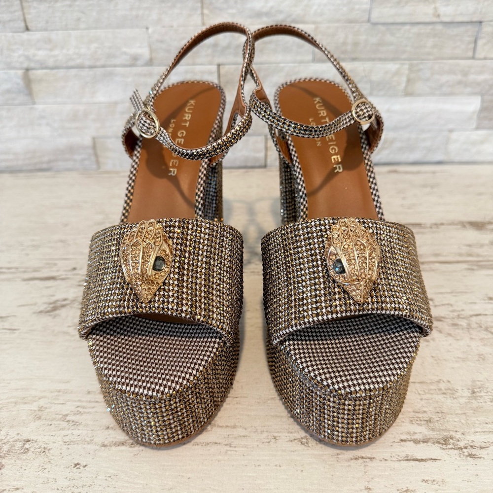 Kurt Geiger London Houndstooth Embellished KENSINGTON PLATFORM HEEL Size 39 NEW - Picture 5 of 16